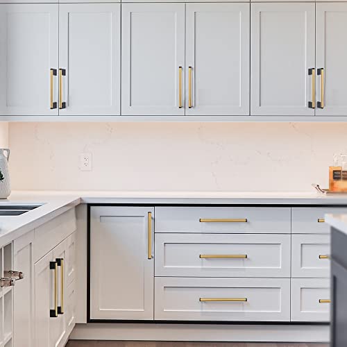 FULGENTE Brushed Square Cabinet Handle Stainless Steel Drawer Pulls for Kitchen Bathroom Bedroom Furniture Cupboard Cabinet Door Hole Spacing: 7-1/2" (192mm), Brushed Brass 10 Pack - Image 5