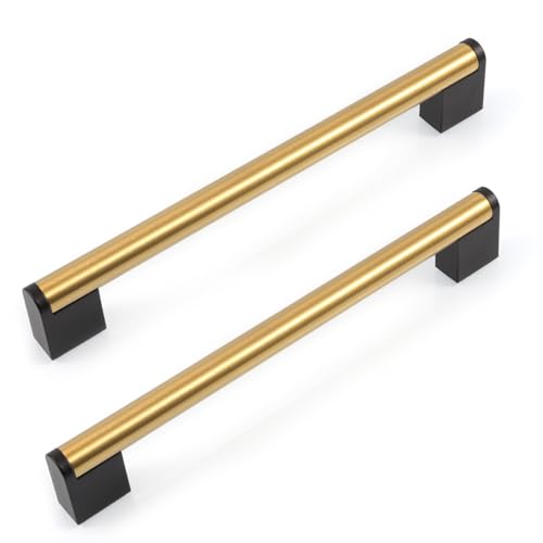 FULGENTE Brushed Square Cabinet Handle Stainless Steel Drawer Pulls for Kitchen Bathroom Bedroom Furniture Cupboard Cabinet Door Hole Spacing: 7-1/2" (192mm), Brushed Brass 10 Pack - Image 1