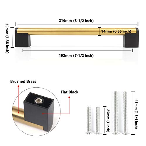 FULGENTE Brushed Square Cabinet Handle Stainless Steel Drawer Pulls for Kitchen Bathroom Bedroom Furniture Cupboard Cabinet Door Hole Spacing: 7-1/2" (192mm), Brushed Brass 10 Pack - Image 3