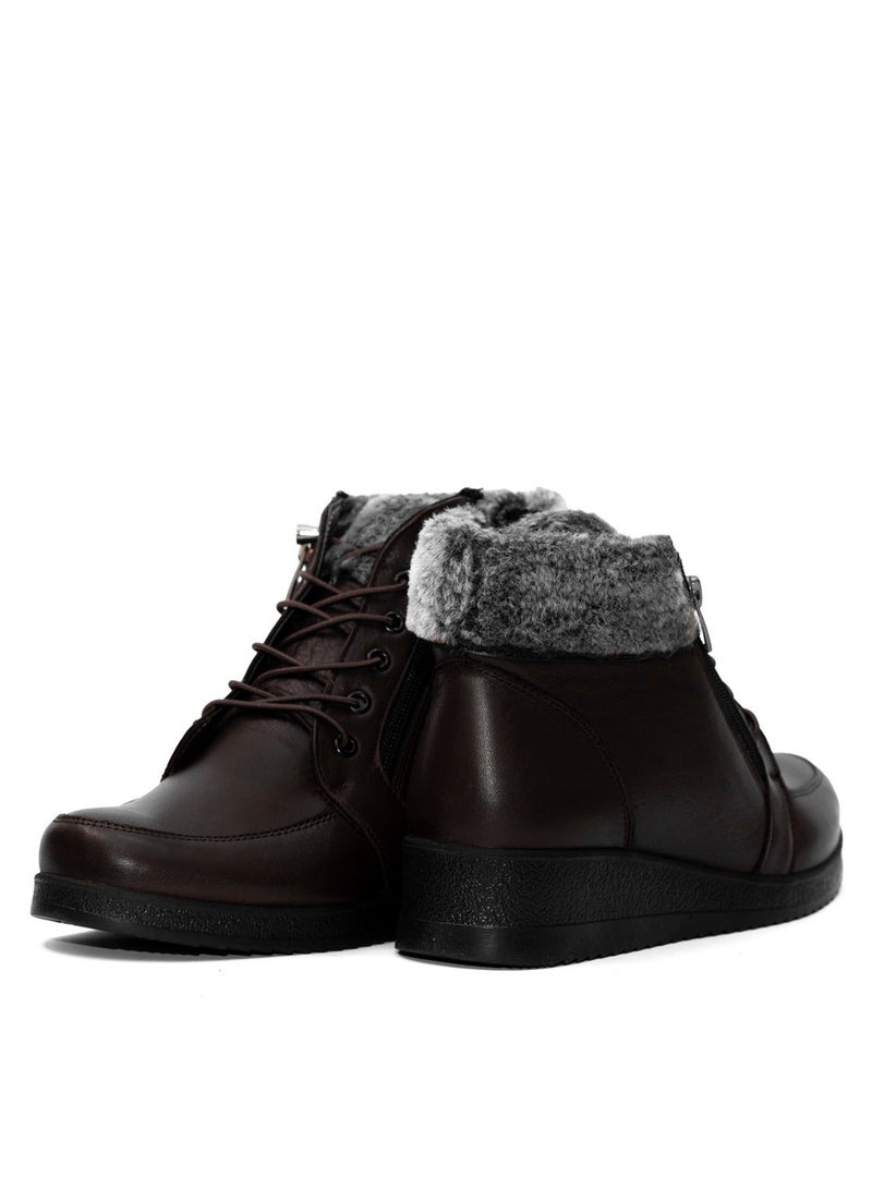 Levent Genuine Leather Women Half Boot with Fur - Image 2