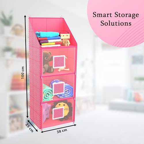Kuber Industries Hanging Almirah | 4 Compartment Storage | Wall Wardrobe Organizer for Cloth-Shoes-Toys | Pink - Image 3