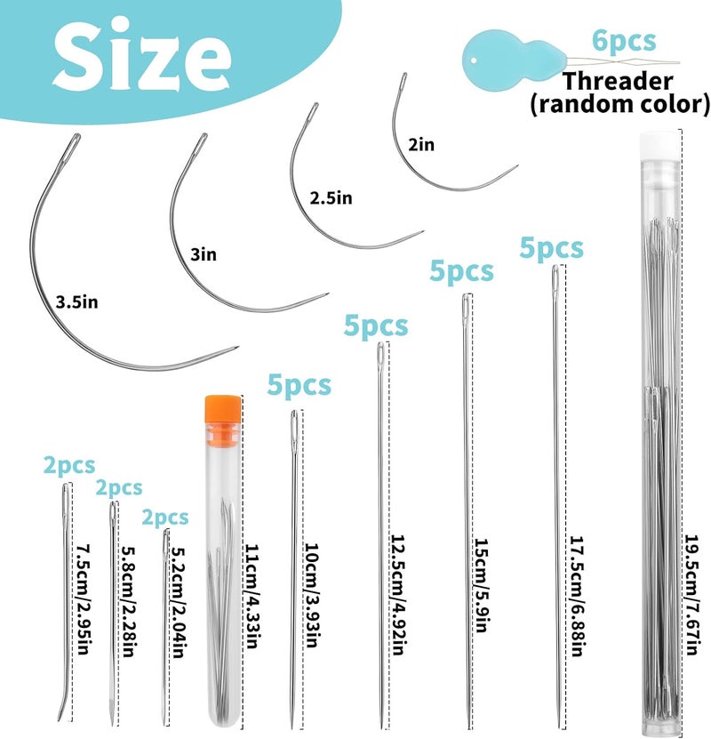 JUPEAN 38 Pcs Long Sewing Needles Large Eye Hand Sewing Needles 3.9 to 6.8 inch Upholstery Needle Long Needle Curved Needle for Quilting Darning - Image 2