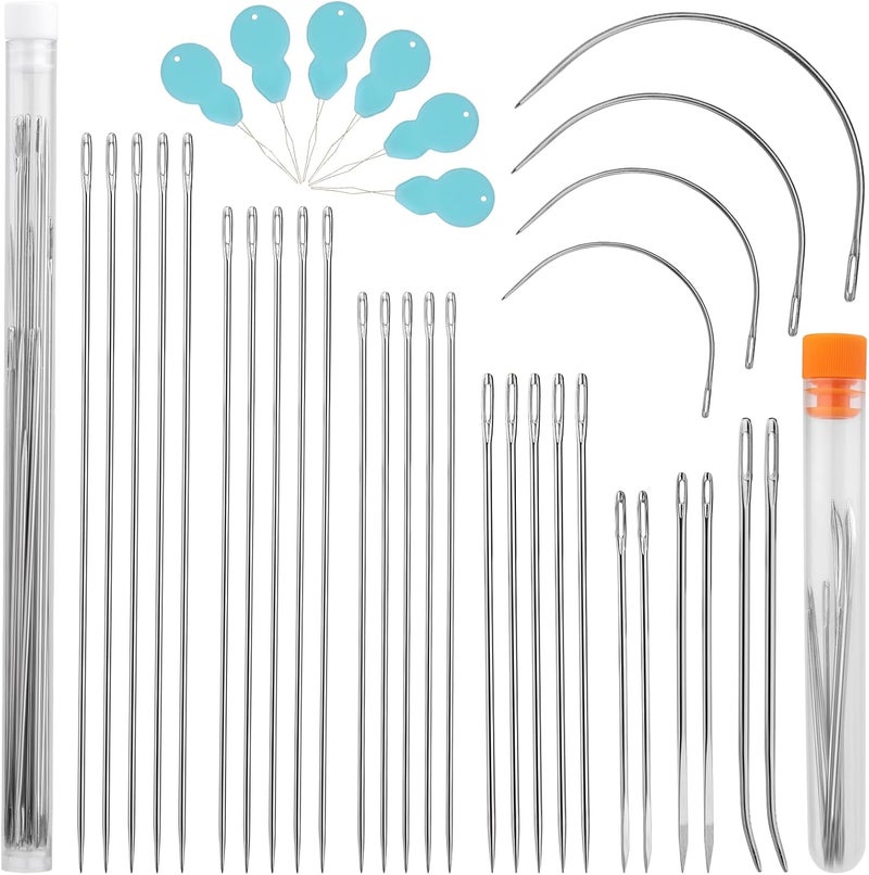 JUPEAN 38 Pcs Long Sewing Needles Large Eye Hand Sewing Needles 3.9 to 6.8 inch Upholstery Needle Long Needle Curved Needle for Quilting Darning - Image 1