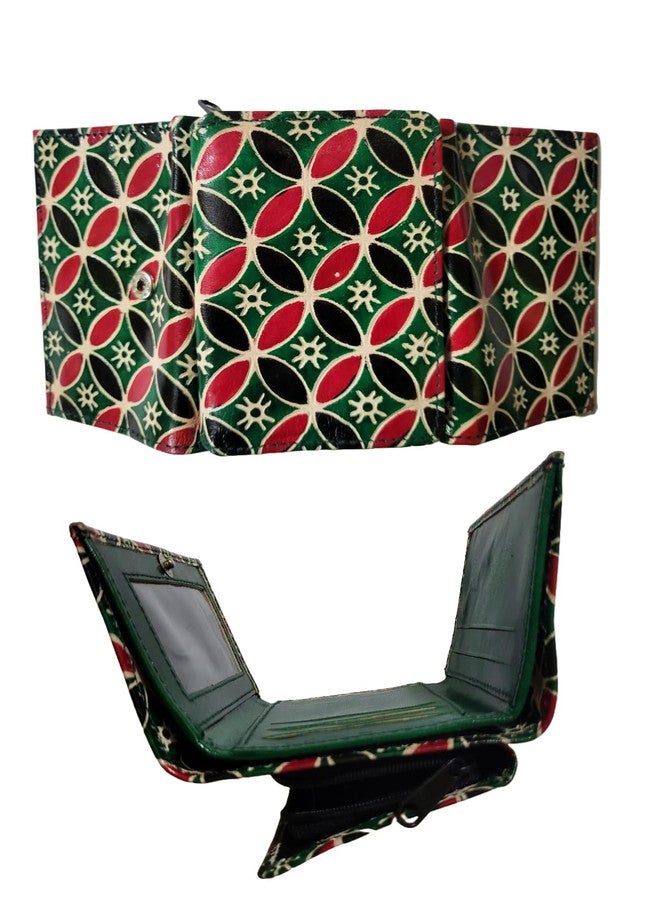 CLASSIQUE Shantiniketan Clutch 3 fold Purse for Women Green Hexagon Print - Image 3
