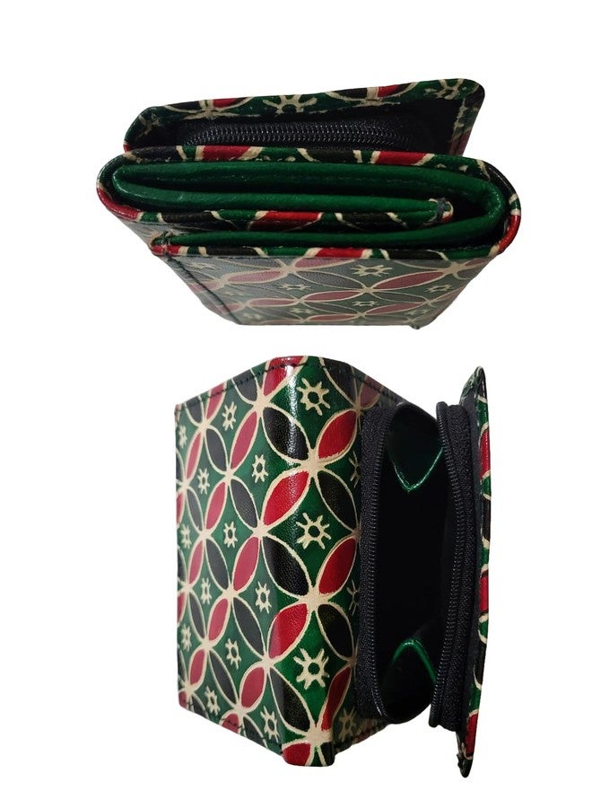 CLASSIQUE Shantiniketan Clutch 3 fold Purse for Women Green Hexagon Print - Image 2