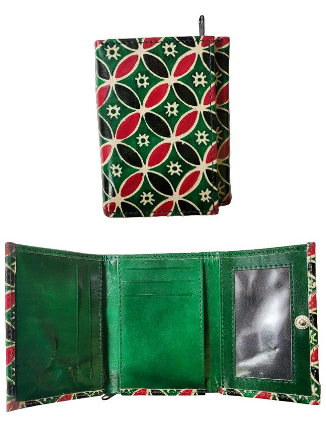 CLASSIQUE Shantiniketan Clutch 3 fold Purse for Women Green Hexagon Print - Image 1