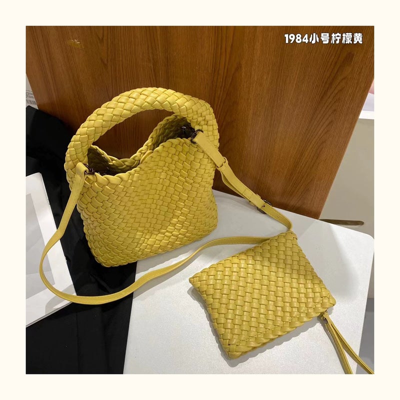 Hand-Woven Bucket Bag for Women 2024 New Genuine Leather Women''s Bag Small Tote Bag Satchel Shoulder Crossbody Bag Versatile - Image 3