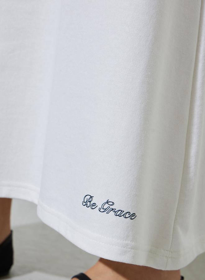 Styli Off White Slogan Print Knitted A-Line Maxi Skirt - Image 4