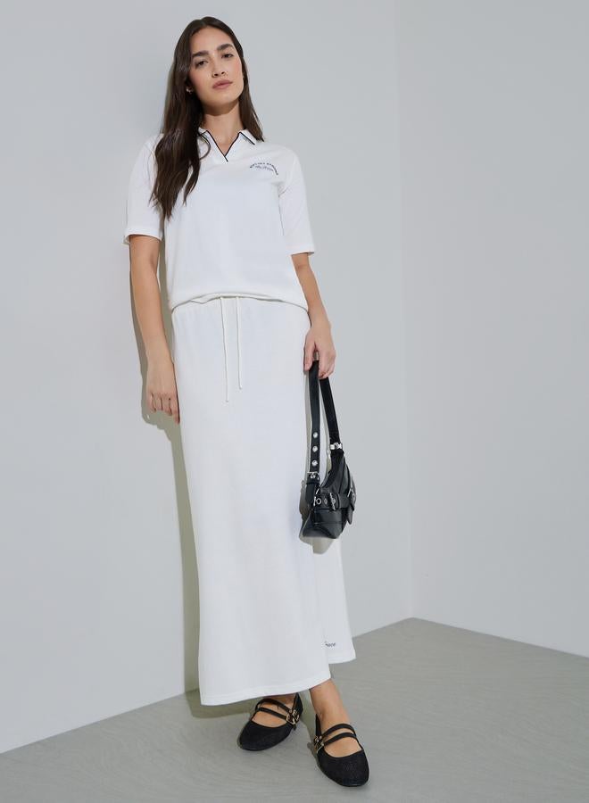 Styli Off White Slogan Print Knitted A-Line Maxi Skirt - Image 2