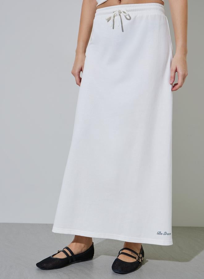 Styli Off White Slogan Print Knitted A-Line Maxi Skirt - Image 1
