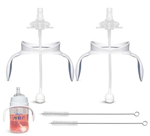BelBeyo Straw Cup Conversion Kit for Philips Avent Anti-Colic Baby Bottles 2-Count, Food Grade Silicone Straw Nipples, Weighted Straw, Bottle Handles and Straw Cleaning Brush, BPA-Free, 6+ Months (Straw Kit) - Image 1