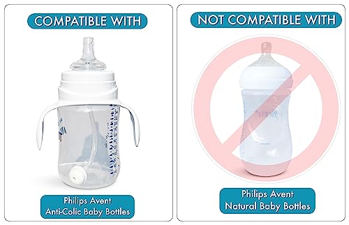 BelBeyo Straw Cup Conversion Kit for Philips Avent Anti-Colic Baby Bottles 2-Count, Food Grade Silicone Straw Nipples, Weighted Straw, Bottle Handles and Straw Cleaning Brush, BPA-Free, 6+ Months (Straw Kit) - Image 3