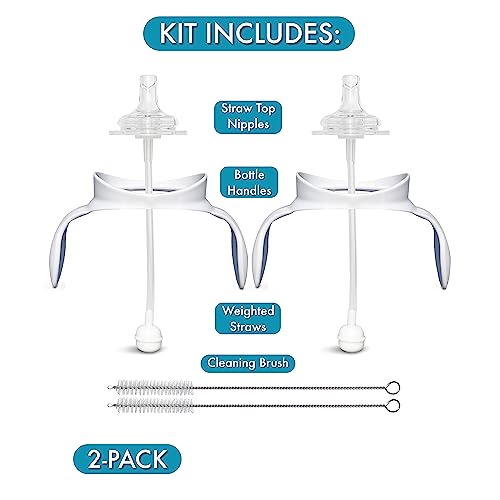 BelBeyo Straw Cup Conversion Kit for Philips Avent Anti-Colic Baby Bottles 2-Count, Food Grade Silicone Straw Nipples, Weighted Straw, Bottle Handles and Straw Cleaning Brush, BPA-Free, 6+ Months (Straw Kit) - Image 2