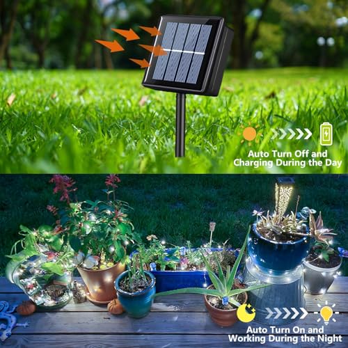 YEGUO 4 Pack White Solar Fairy Lights, Each 33ft 100 LED Christmas Lights Outdoor Waterproof, 8 Modes Sliver Wire Solar String Lights - Image 2