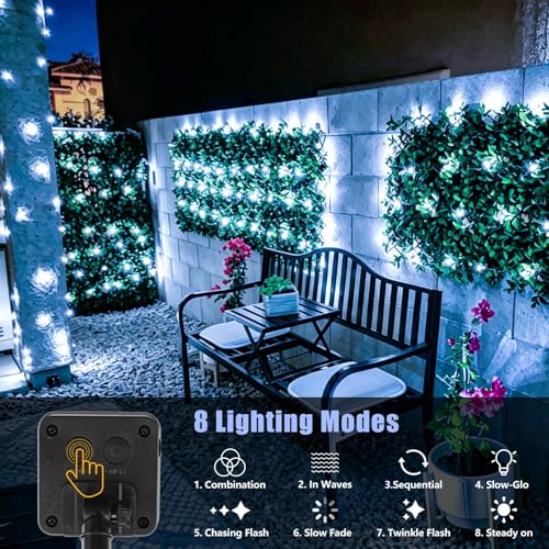 YEGUO 4 Pack White Solar Fairy Lights, Each 33ft 100 LED Christmas Lights Outdoor Waterproof, 8 Modes Sliver Wire Solar String Lights - Image 5