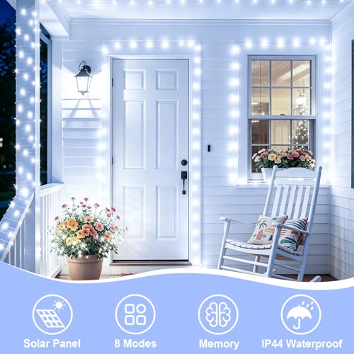YEGUO 4 Pack White Solar Fairy Lights, Each 33ft 100 LED Christmas Lights Outdoor Waterproof, 8 Modes Sliver Wire Solar String Lights - Image 3