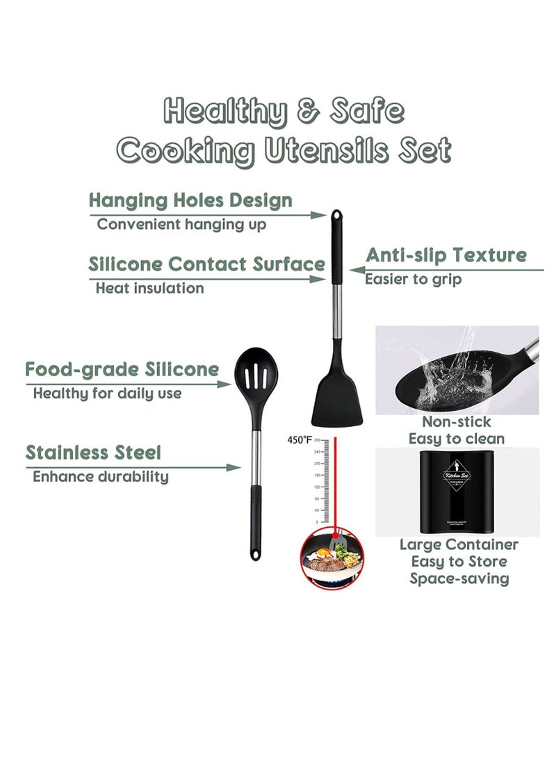 Arabest 13 PCS Silicone Kitchen Cooking Utensils Set Non-stick Cookware Kitchen Tools Set black 36.3 x 16.41 x 11.4cm - Image 2