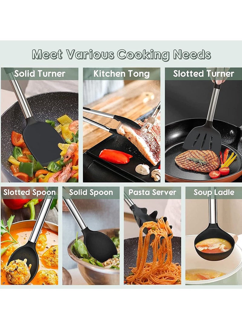 Arabest 13 PCS Silicone Kitchen Cooking Utensils Set Non-stick Cookware Kitchen Tools Set black 36.3 x 16.41 x 11.4cm - Image 3