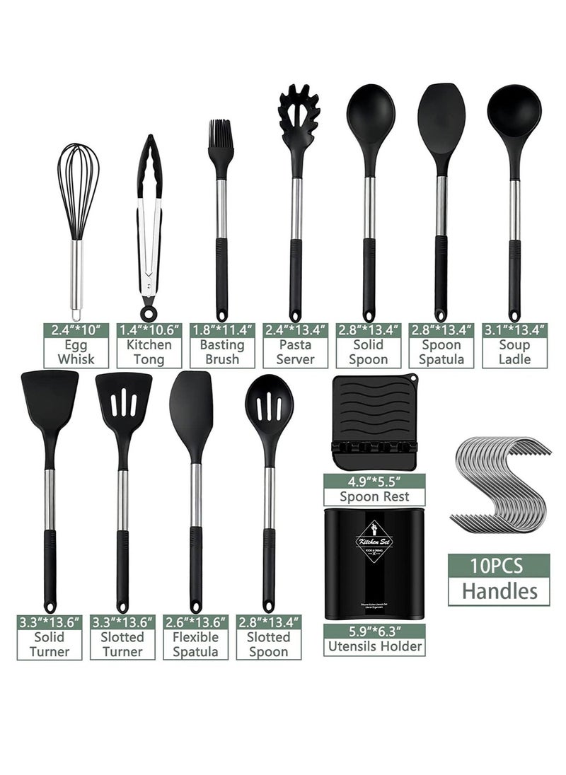 Arabest 13 PCS Silicone Kitchen Cooking Utensils Set Non-stick Cookware Kitchen Tools Set black 36.3 x 16.41 x 11.4cm - Image 1