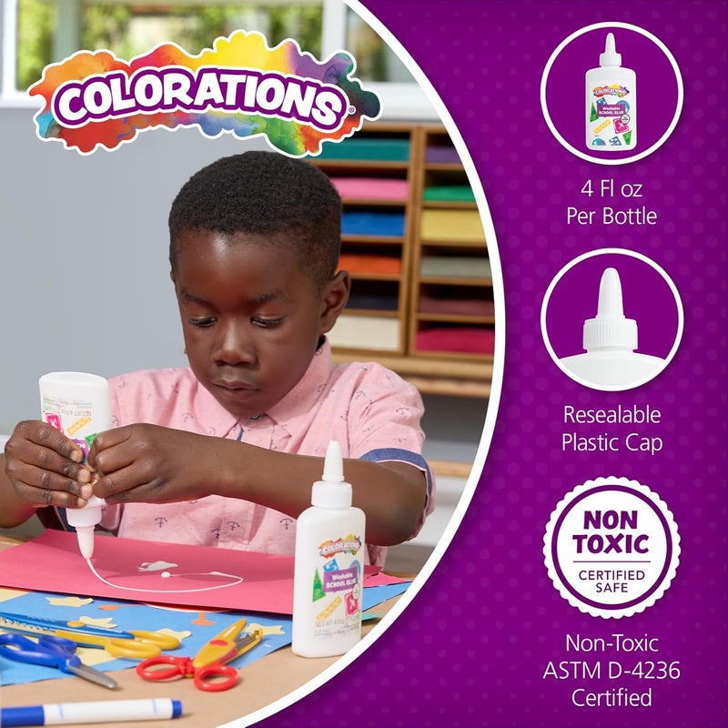 Colorations غراء مدرسي أبيض، 24 زجاجة، كل زجاجة 4 أونصات، كل مجموعة معبأة بشكل فردي، تخصيص وزخرفة للهدايا، الفنون والحرف للأطفال، حرف الأطفال - Image 2