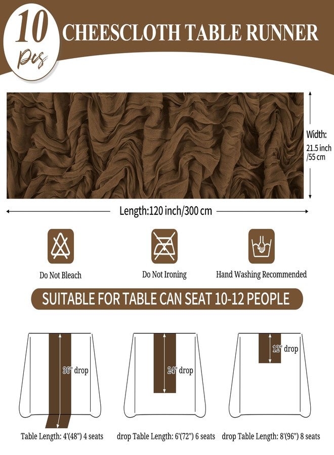 Tomeurperf 10 Pack Brown Cheesecloth Table Runner 20 x 120 Inch Rustic Gauze Boho Cheese Cloth Table Runners 10Ft for Wedding Party Bridal Shower Decoration - Image 2