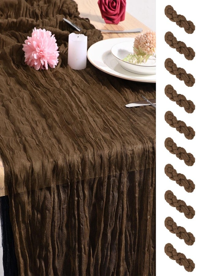 Tomeurperf 10 Pack Brown Cheesecloth Table Runner 20 x 120 Inch Rustic Gauze Boho Cheese Cloth Table Runners 10Ft for Wedding Party Bridal Shower Decoration - Image 1
