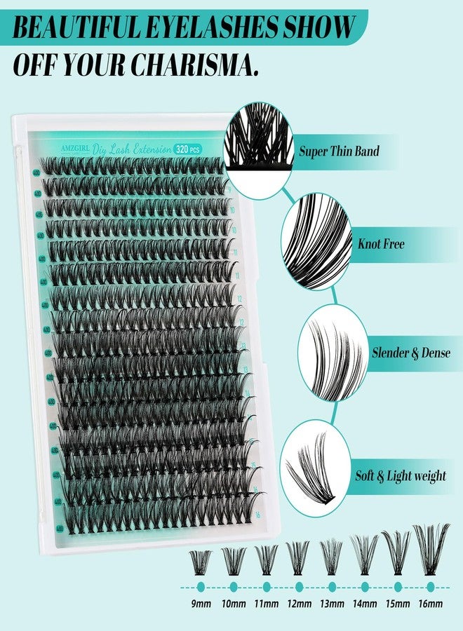AMZGIRL LASH Lash Clusters Kit 320Pcs,40D Eyelash Extension Kit,Lash Bond and Seal Waterproof,Lash Remover for Individual Cluster Lashes Kit,Lash Applicator Tool for DIY Lash Extension Kit(D-Mix9-16mm Kit) - Image 3