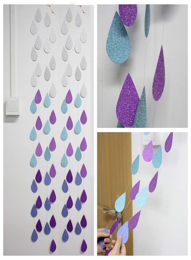 Lauthen.S Raindrop Garland, 38ft Glitter Paper Garland for Baby Shower Birthday Wedding Backdrop Party Hanging Decoration Nursery Home Ornaments Purple - Image 4