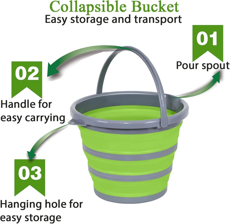 GreatCool Collapsible Bucket with 3-in-1 Car Wash Mitt, Coral Velvet + Weave + Chenille Microfiber Glove Sponge, 10L (2.6 Gallon) Portable Folding Basin Pail for Household Cleaning - Image 2