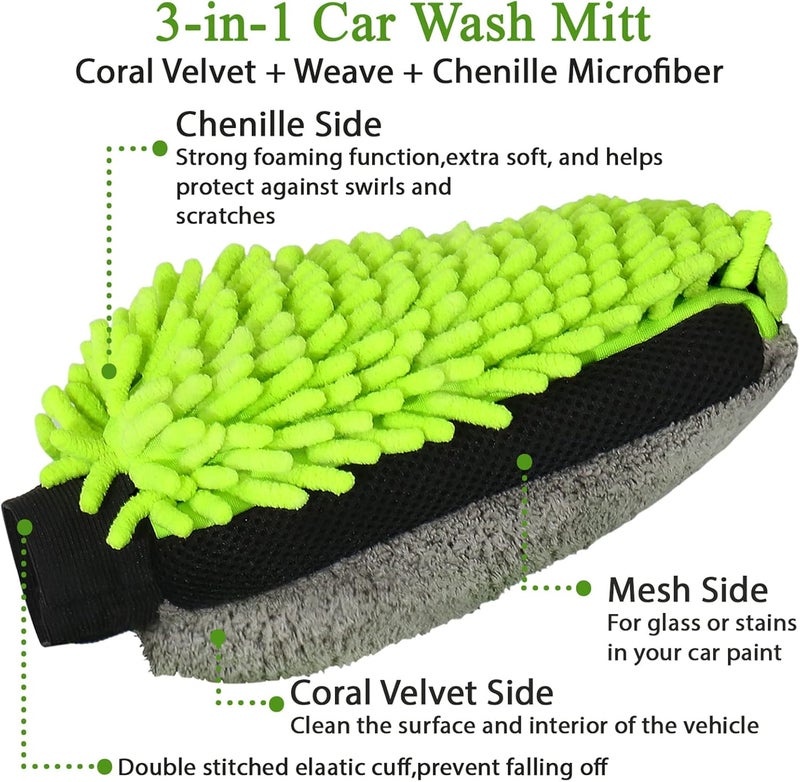 GreatCool Collapsible Bucket with 3-in-1 Car Wash Mitt, Coral Velvet + Weave + Chenille Microfiber Glove Sponge, 10L (2.6 Gallon) Portable Folding Basin Pail for Household Cleaning - Image 5