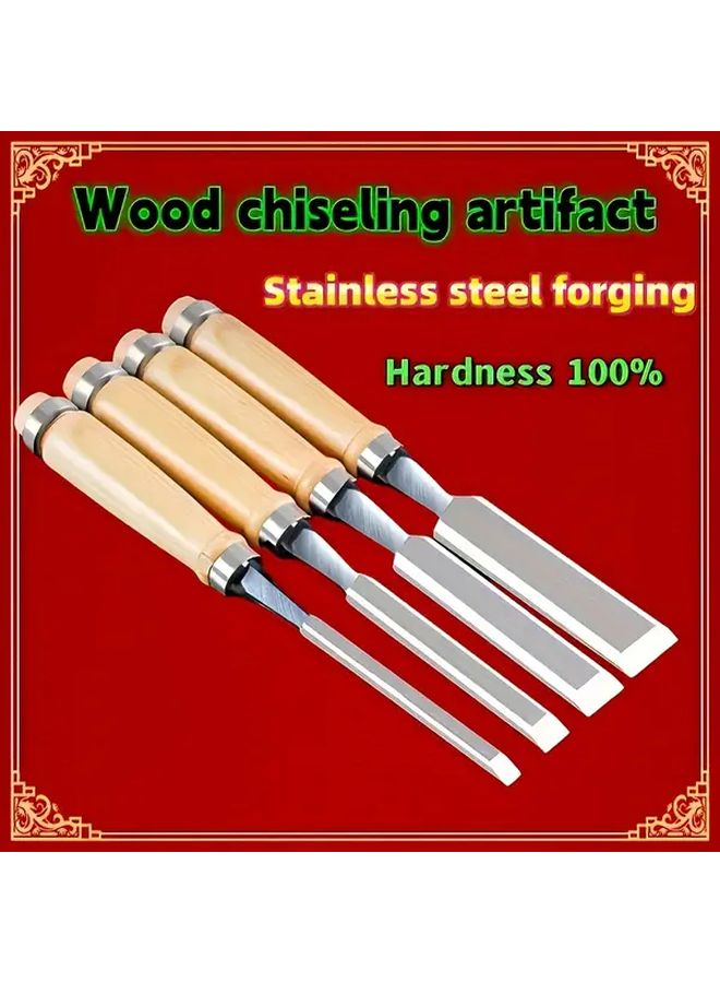 4pcs Professional Woodworking Chisel Set With Flat Slant Round Blades Mix Colors - Image 3