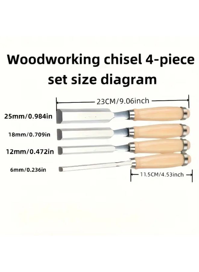 4pcs Professional Woodworking Chisel Set With Flat Slant Round Blades Mix Colors - Image 2
