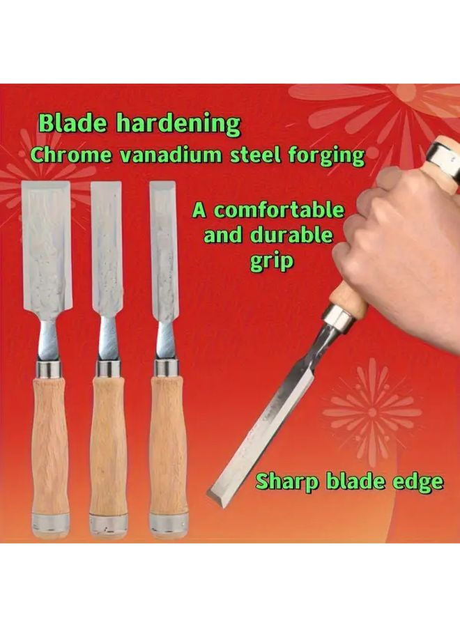 4pcs Professional Woodworking Chisel Set With Flat Slant Round Blades Mix Colors - Image 5