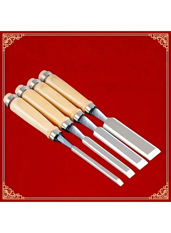4pcs Professional Woodworking Chisel Set With Flat Slant Round Blades Mix Colors - Image 4