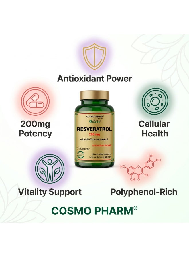 Cosmo Pharm Resveratrol 200mg with 50% Trans-Resveratrol | Antioxidant Support | 90 Vegetable Capsules - Image 3