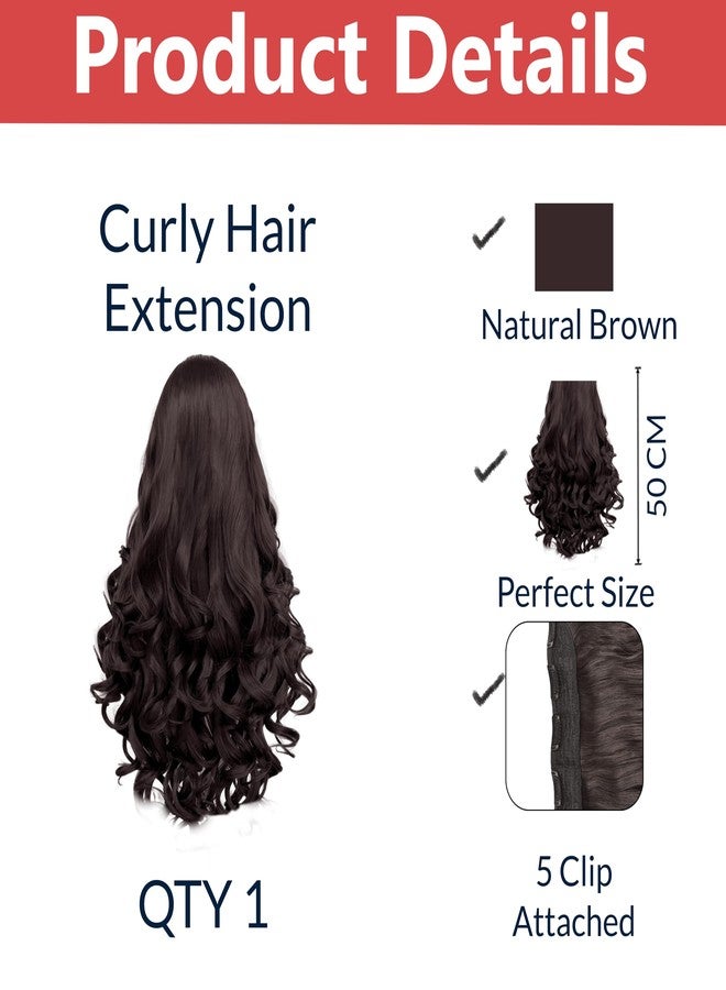 TEMPERIA Hair Extensions for Women (Premium)- 5 Clips Attached Curly/Wavy Artificial Hair Clip On Extension - False Fake Long Curl Hair Wig for Wedding - 1 Pc - Natural Brown Colour (D3) - Image 2