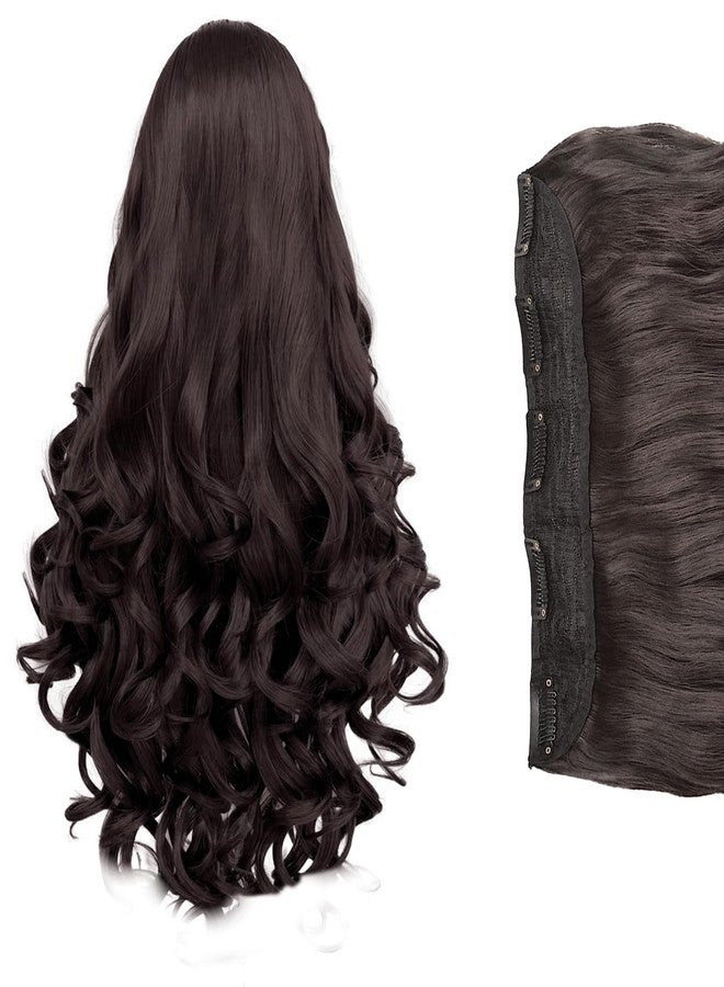 TEMPERIA Hair Extensions for Women (Premium)- 5 Clips Attached Curly/Wavy Artificial Hair Clip On Extension - False Fake Long Curl Hair Wig for Wedding - 1 Pc - Natural Brown Colour (D3) - Image 1