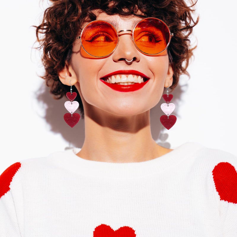 Nylry Valentines Earrings for Women Dangle Heart Earrings for Women Love Acrylic Earring Conversation Pink Red Heart Shaped Earring Valentine jewelry Accessories Valentines Day Gifts for Her-Red - Image 3