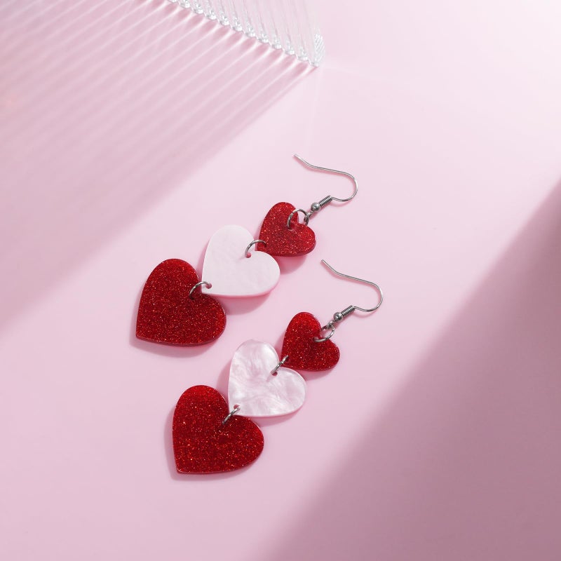 Nylry Valentines Earrings for Women Dangle Heart Earrings for Women Love Acrylic Earring Conversation Pink Red Heart Shaped Earring Valentine jewelry Accessories Valentines Day Gifts for Her-Red - Image 5
