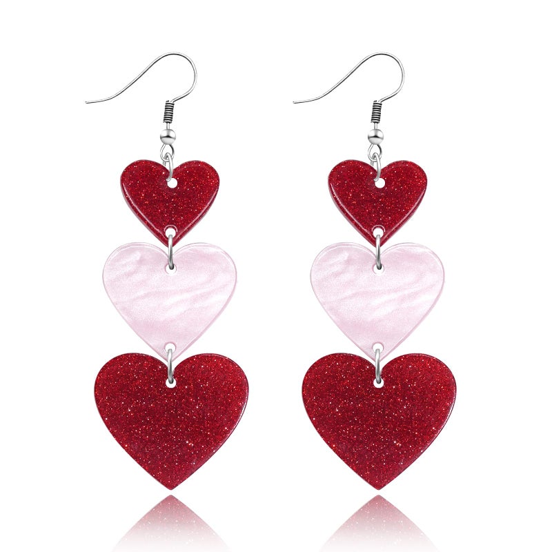 Nylry Valentines Earrings for Women Dangle Heart Earrings for Women Love Acrylic Earring Conversation Pink Red Heart Shaped Earring Valentine jewelry Accessories Valentines Day Gifts for Her-Red - Image 1