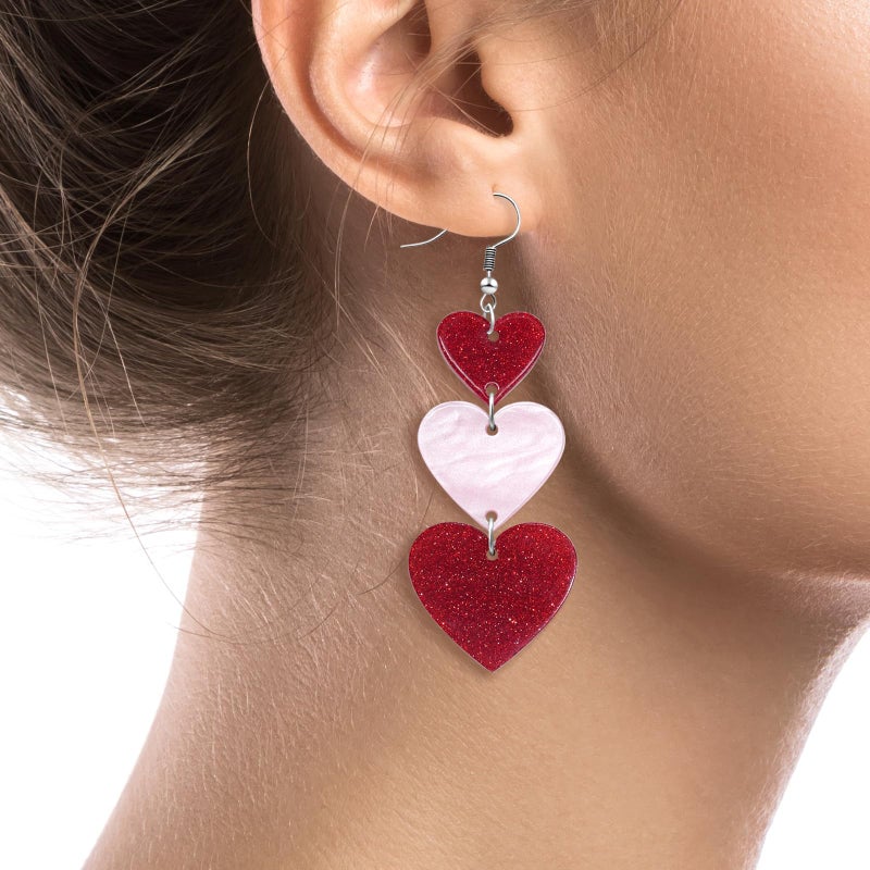 Nylry Valentines Earrings for Women Dangle Heart Earrings for Women Love Acrylic Earring Conversation Pink Red Heart Shaped Earring Valentine jewelry Accessories Valentines Day Gifts for Her-Red - Image 4