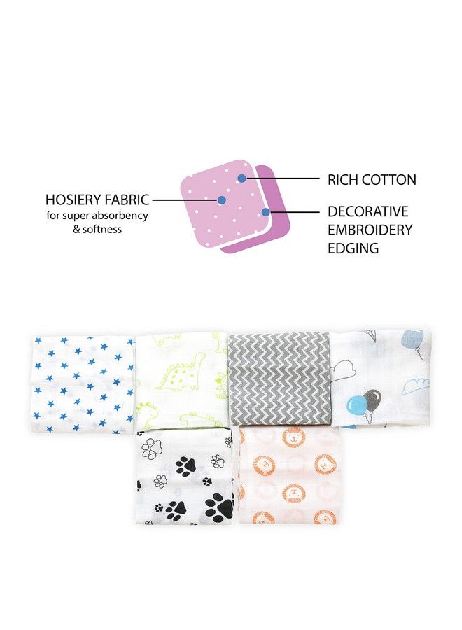Luvlap Muslin Cotton Cloth Premium Baby Washcloth For New Born Washable Reusable Absorbent Extra Soft Face Towels;Washcloth For Babies Stars Balloons Print Pack Of 6 Pcs Multicolour - Image 4