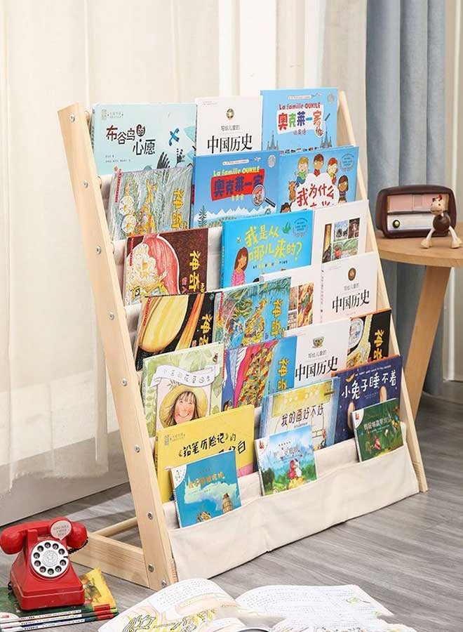 رَوَائِد رف كتب خشبي للأطفال من 7 طبقات – حامل كتب خشبي طبيعي لتنظيم الكتب والألعاب لغرفة الأطفال أو غرفة الدراسة أو غرفة اللعب - Image 2