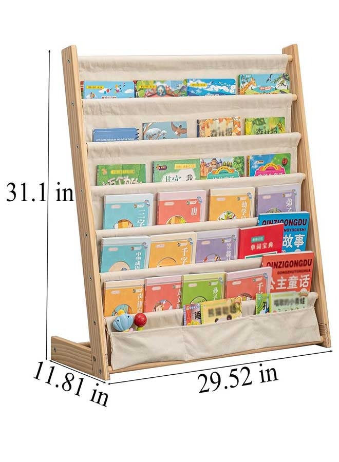 رَوَائِد رف كتب خشبي للأطفال من 7 طبقات – حامل كتب خشبي طبيعي لتنظيم الكتب والألعاب لغرفة الأطفال أو غرفة الدراسة أو غرفة اللعب - Image 3