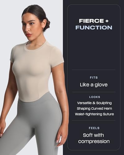 Aoxjox Womens Short Sleeve TShirts GEO Baby Tee Workout Gym Yoga Crop Top Without Builtin Bra Mink Medium - Image 3