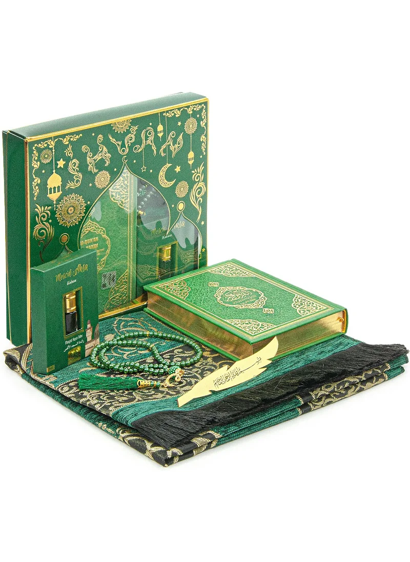 İhvan Online Ihvan Online Quran with German Translation Medina Calligraphy and Prayer Rug Set Green
