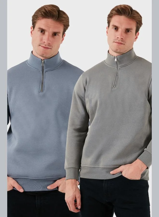 بوراتي بلوزة رجالي قطن بياقة واقفة عبوتين