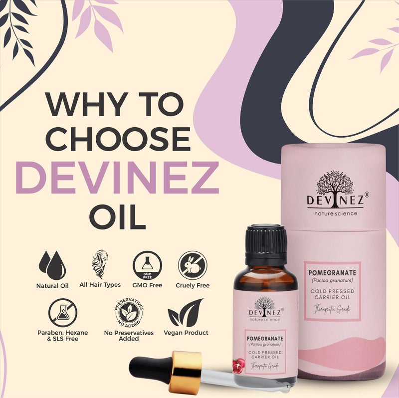 Devinez Pomegranate Seed Cold-Pressed Oil, 15ml 100% Pure, Natural & Undiluted, helps to reverse skin damage, revive skin, Revitalizes Dull & Dry Hair, Nourishes Hair, Effective Hair Tonic - Image 3