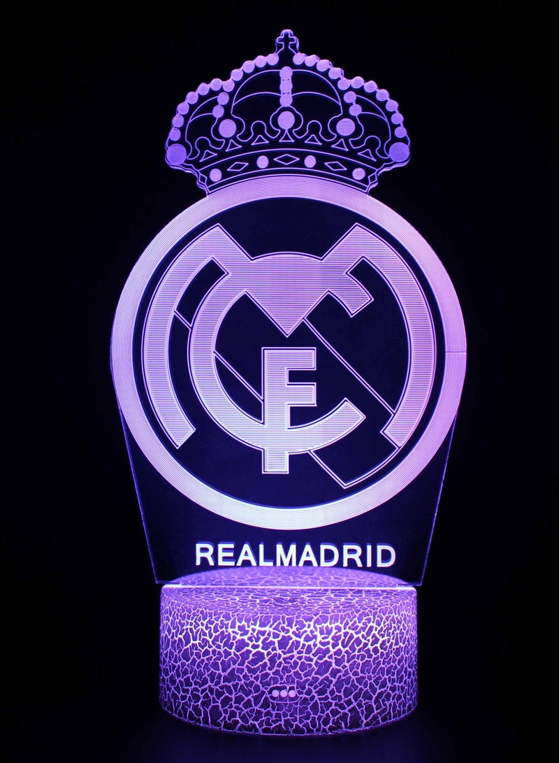 althiqahkey مصباح ليلي ثلاثي الأبعاد متعدد الألوان بإضاءة LED ثلاثية الأبعاد بلمسة نهائية 7/16 لونًا مع جهاز تحكم عن بعد مصباح طاولة هدية فريق ريال مدريد - Image 1