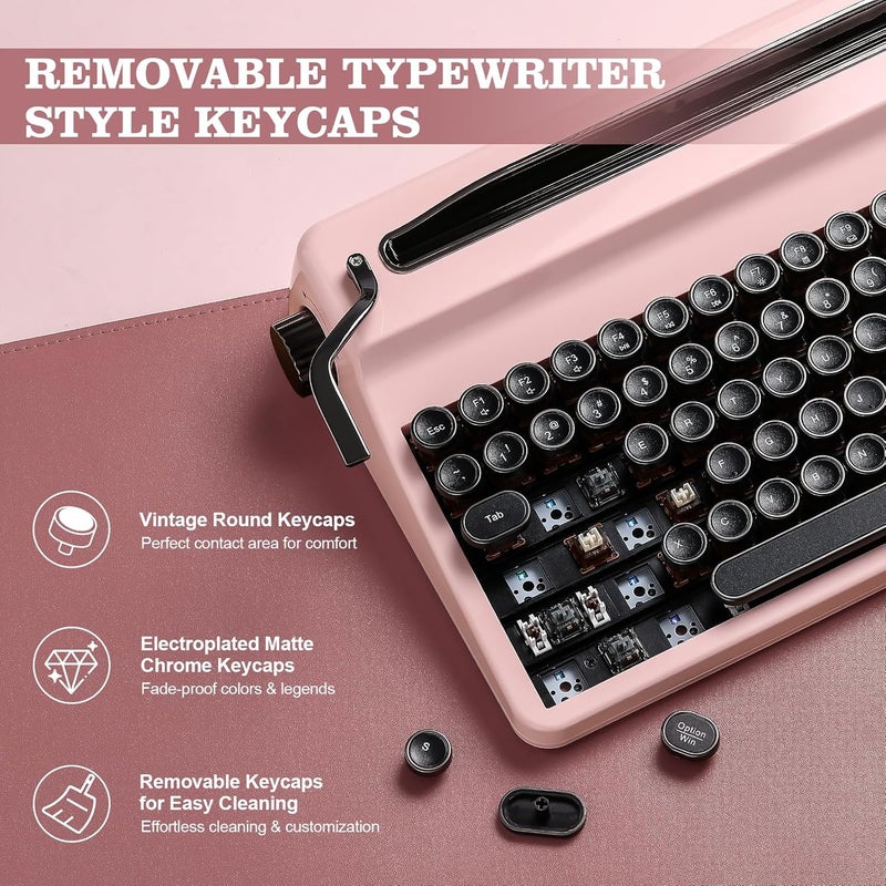 QL75 Wireless Typewriter Hot Swap Retro Mechanical Keyboard, Punk Round Keycaps, RGB Backlit QMK/VIA Programmable, Multi-Device Keyboard with 2.4GHz/Type-C/BT5.0 (Pink, Cocoa Cream V2 Switch) - Image 5